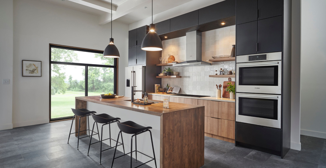 photo of a kitchen filled double wall Bosch oven